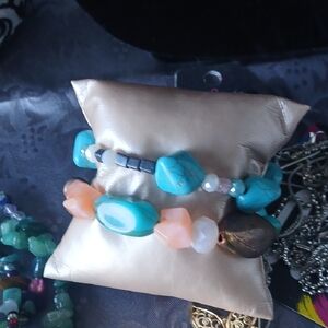 Turquoise and Peach Beaded Bracelet Set